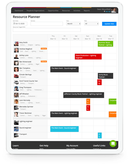 Tablet mockup of current RMS's booking dashboard