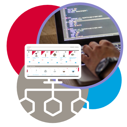 Illustration of OrderEase's dashboard and a person coding.