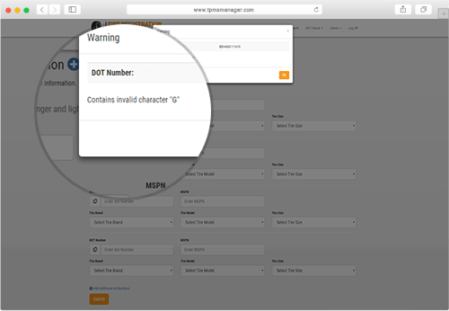 Screenshot of DOT Entries
