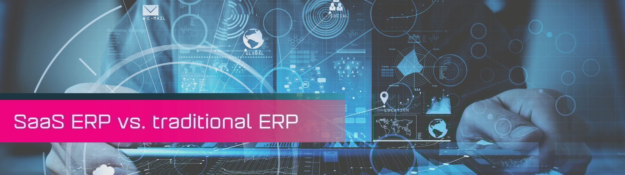 Two hands holding an ipad with the copy SaaS ERP vs. traditional ERP.