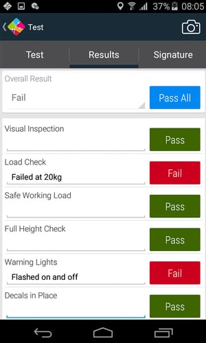 Uitgevoerde test en inspecties - inspHire Mobile
