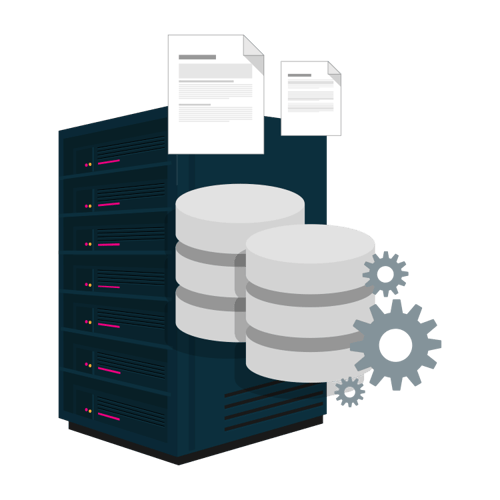 Illustration of a database and server.