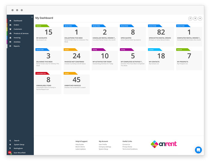 Window mockup of onRent's dashboard