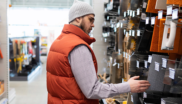 A customer shopping for materials