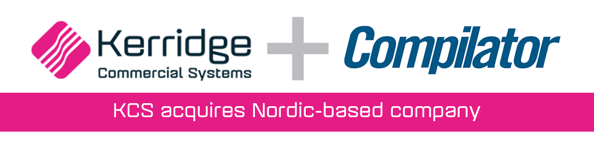 Kerridge Commercial Systems logo + Compilator logo with a  strap that reads Kerridge Commercial Systems Ltd acquires Compilator